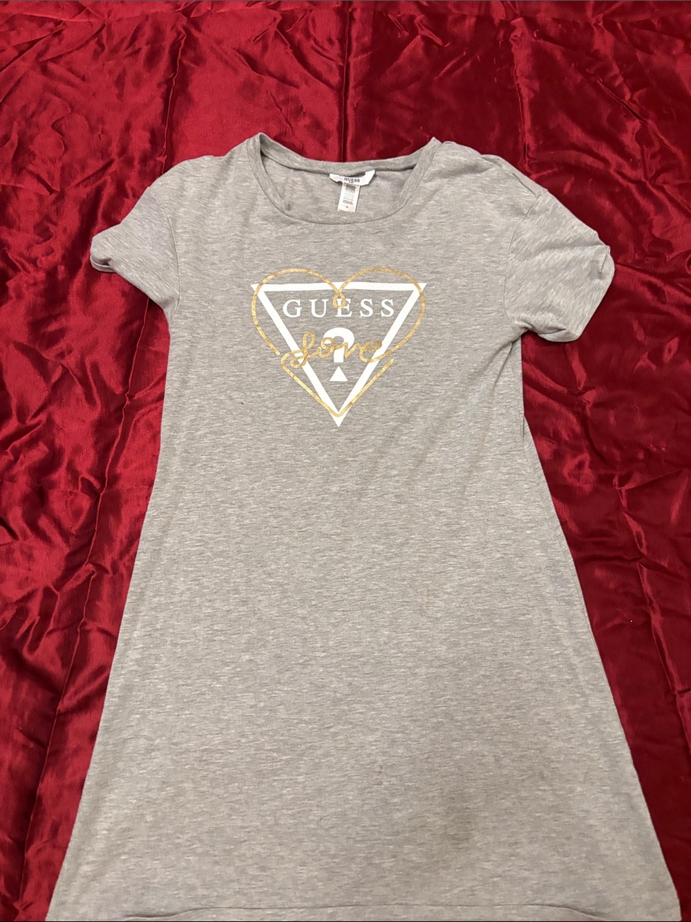 GUESS Gray Shirt Dress with Gold Triangle Logo